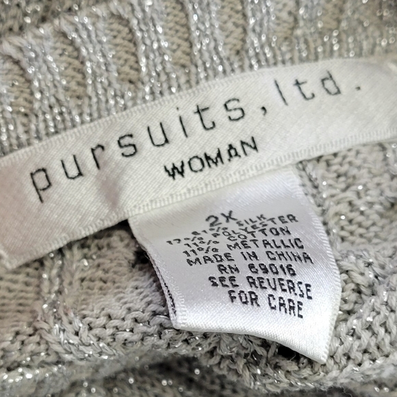 Pursuits, ltd Womens Lurex Chrome Thread Cable Knit V-Neck Sweater Size XXl - Picture 8 of 11
